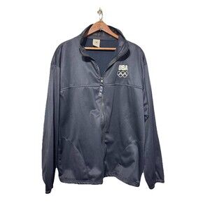 Vintage USA Olympic Committee Black Zip Up Track Jacket XL Made in USA 1990s